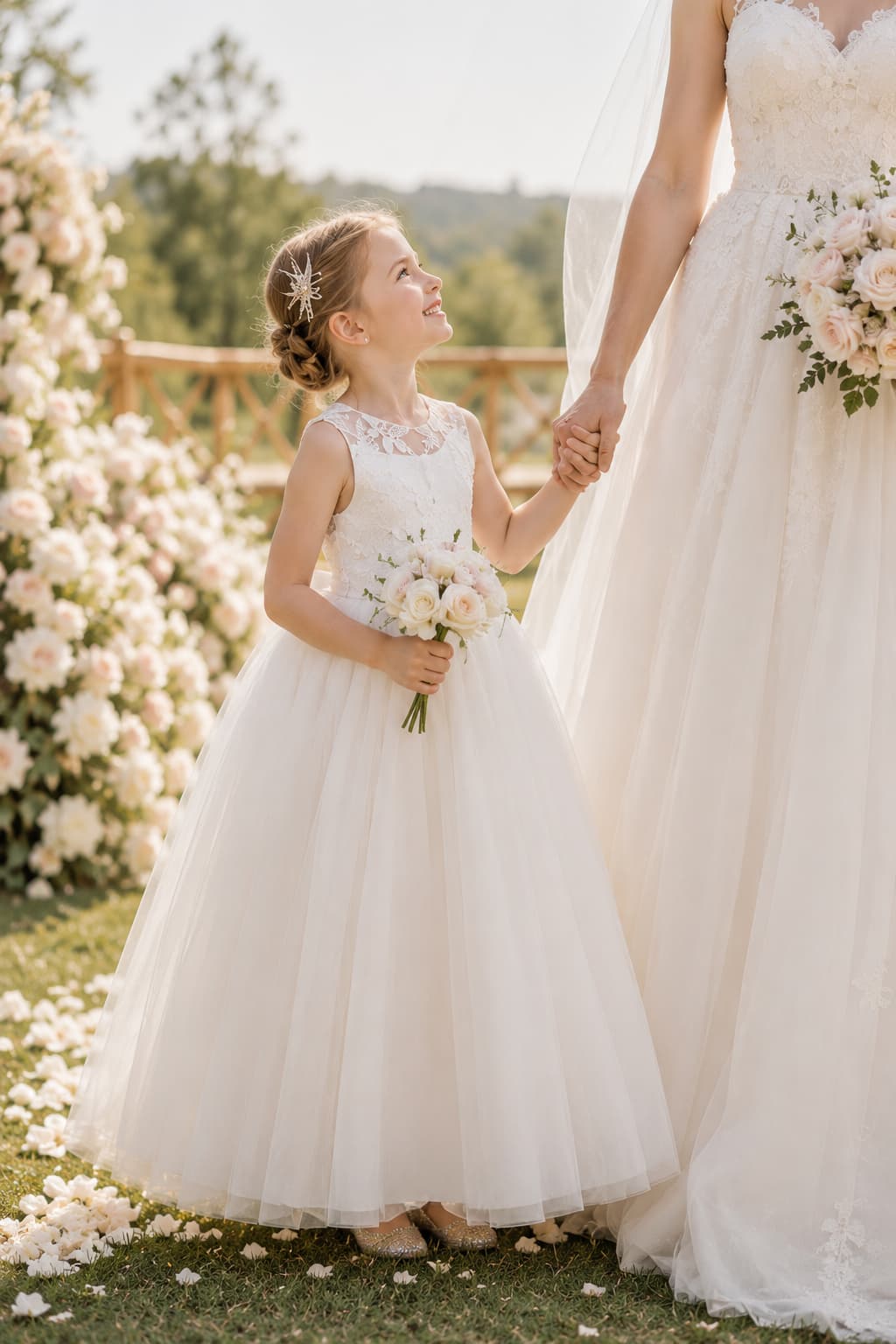 A-Line Sleeveless Sheer Back Bow Tulle Floor Length Flower Girl Dresses 915610270037