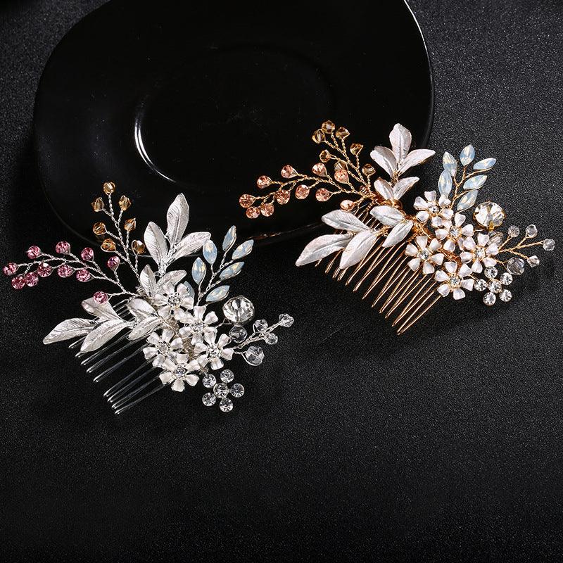 Palace retro style with luxurious rhinestone pearl hair comb handmade floral bridal headwear 555420090321 - COCOMELODY