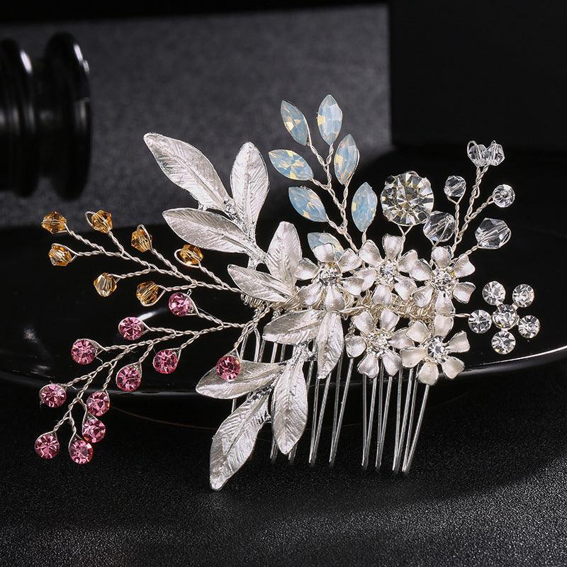 Palace retro style with luxurious rhinestone pearl hair comb handmade floral bridal headwear 555420090321 - COCOMELODY