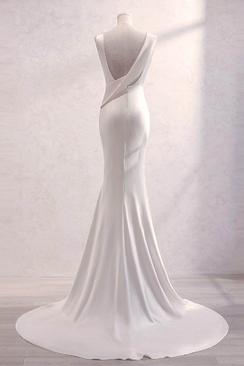 Trumpet-Mermaid Sweep-Brush Train Satin Wedding Dress 677606919790 - COCOMELODY