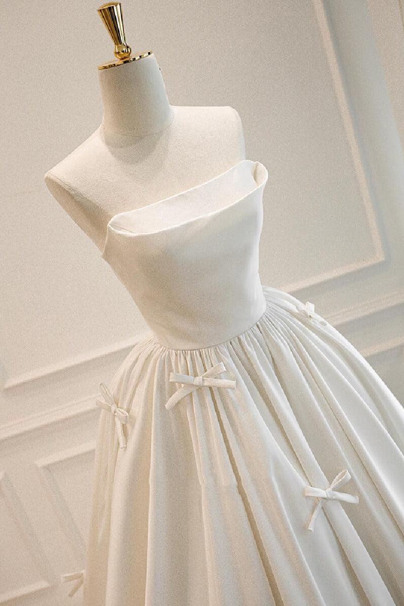 A-Line Sweep-Brush Train Satin Wedding Dress 819306631963 - COCOMELODY