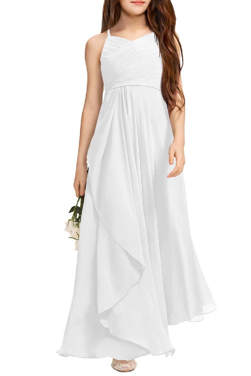 A-Line Halter Junior Bridesmaid Dress - Flowy Chiffon Maxi Gown B0C7CGNHD6 - COCOMELODY