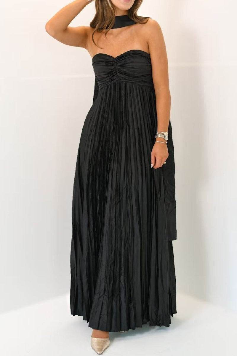 A-Line Spandex Satin Maxi Formal Dress Pleated Strapless Wedding Guest Dress COCOMELODY 937501662612 A-Line Spandex Satin Maxi Formal Dress Pleated Strapless Wedding Guest Dress COCOMELODY 937501662612