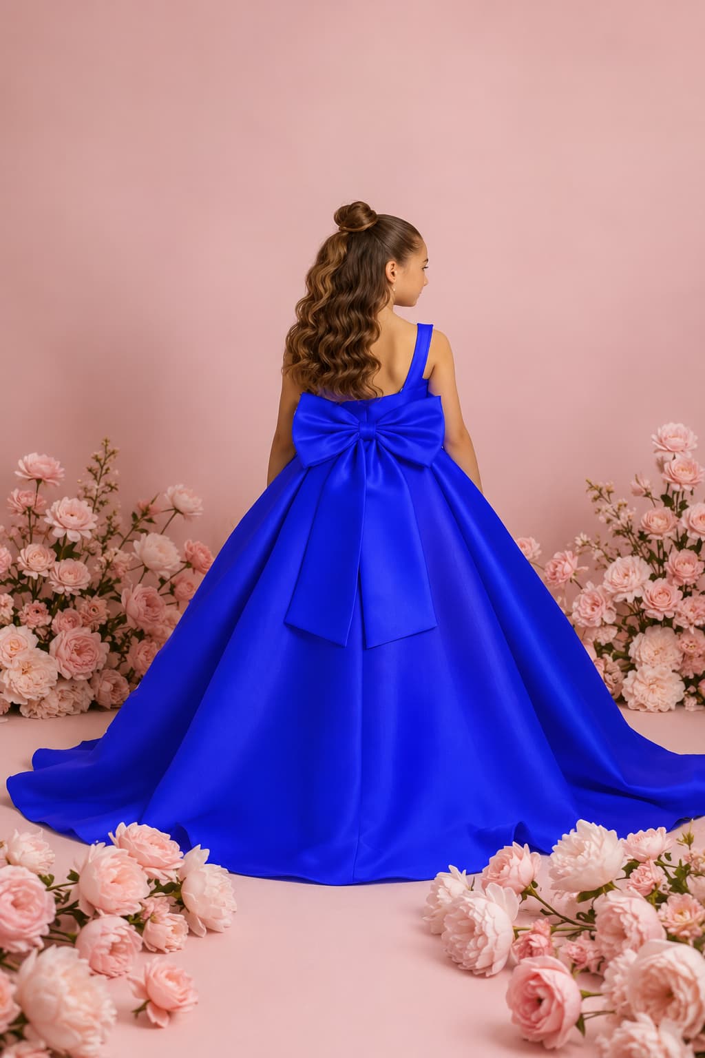 Satin V-Back Large Bow Sweep-Brush Train Wedding Gown Flower Girl Dresses 1057873354822
