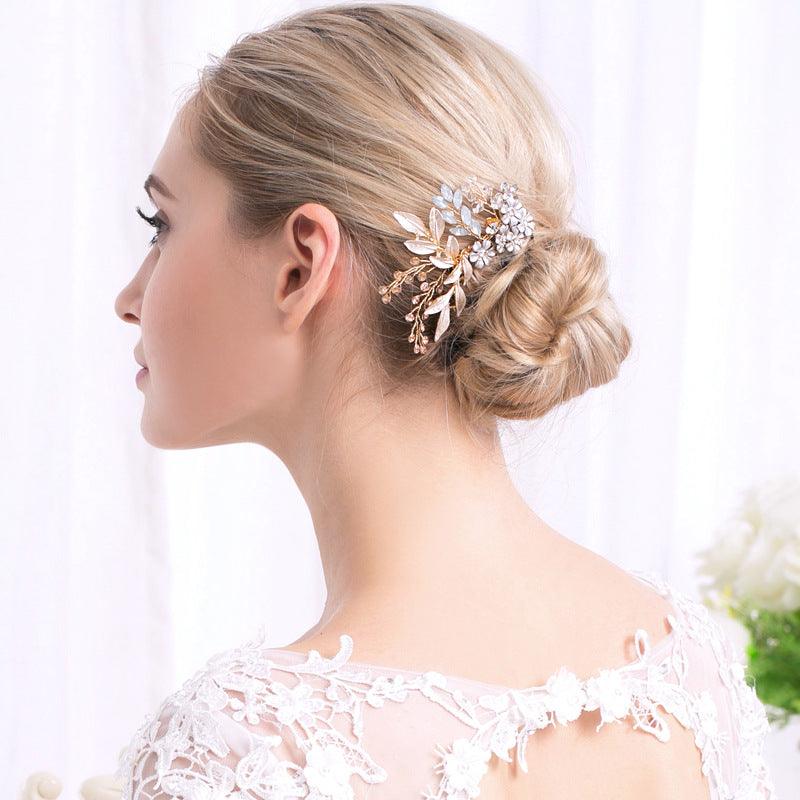 Palace retro style with luxurious rhinestone pearl hair comb handmade floral bridal headwear 555420090321 - COCOMELODY