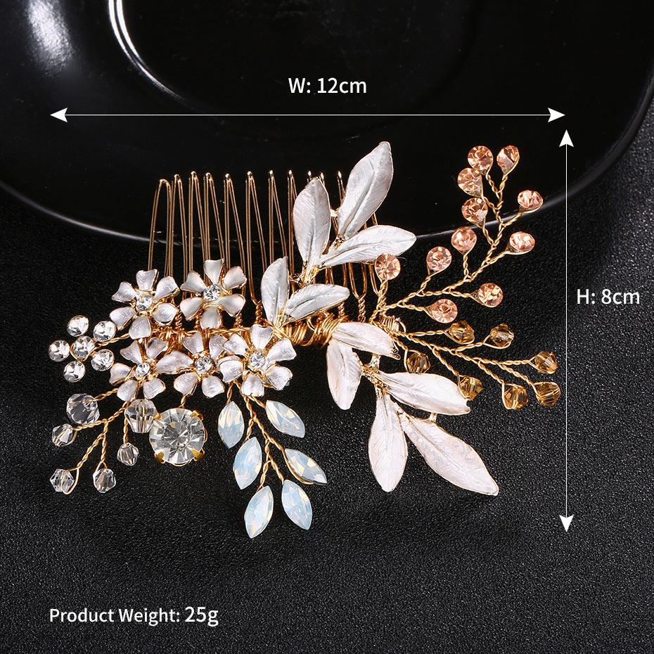 Palace retro style with luxurious rhinestone pearl hair comb handmade floral bridal headwear 555420090321 - COCOMELODY