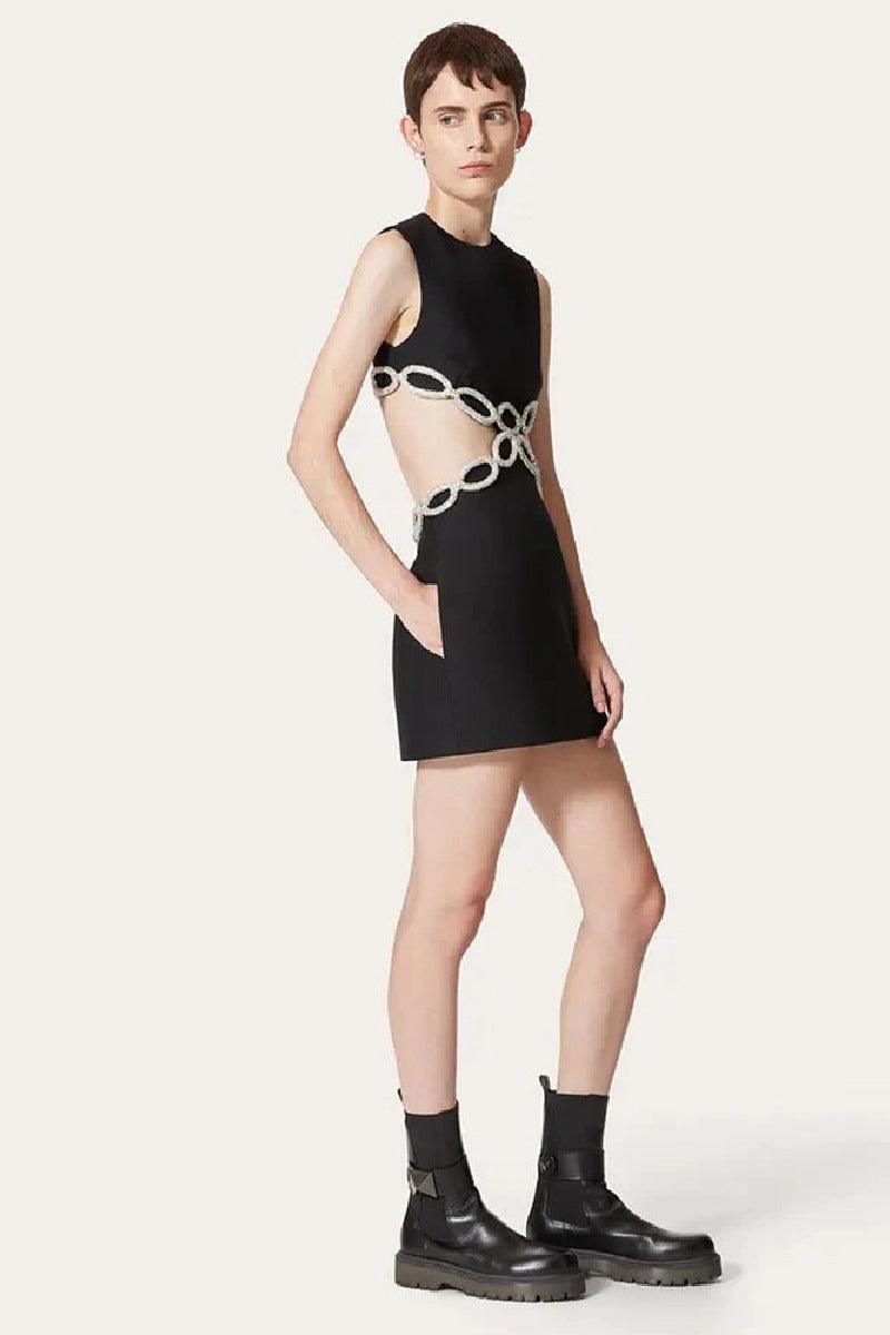 Black French Hepburn bandage cocktail dress 737450084747 - COCOMELODY