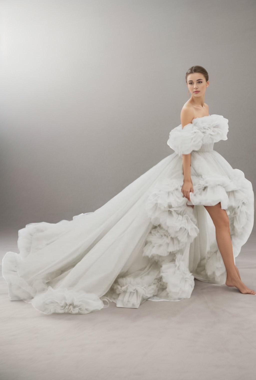 A-Line Court Train Tulle Prom Dress CS0406 - COCOMELODY