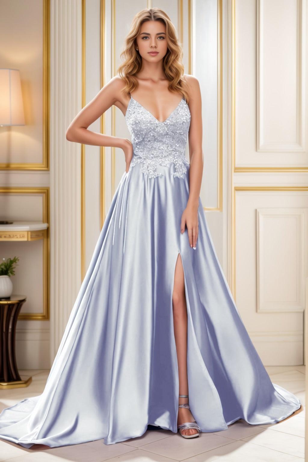 A-Line Court Train Satin Prom Dress CS0460 - COCOMELODY