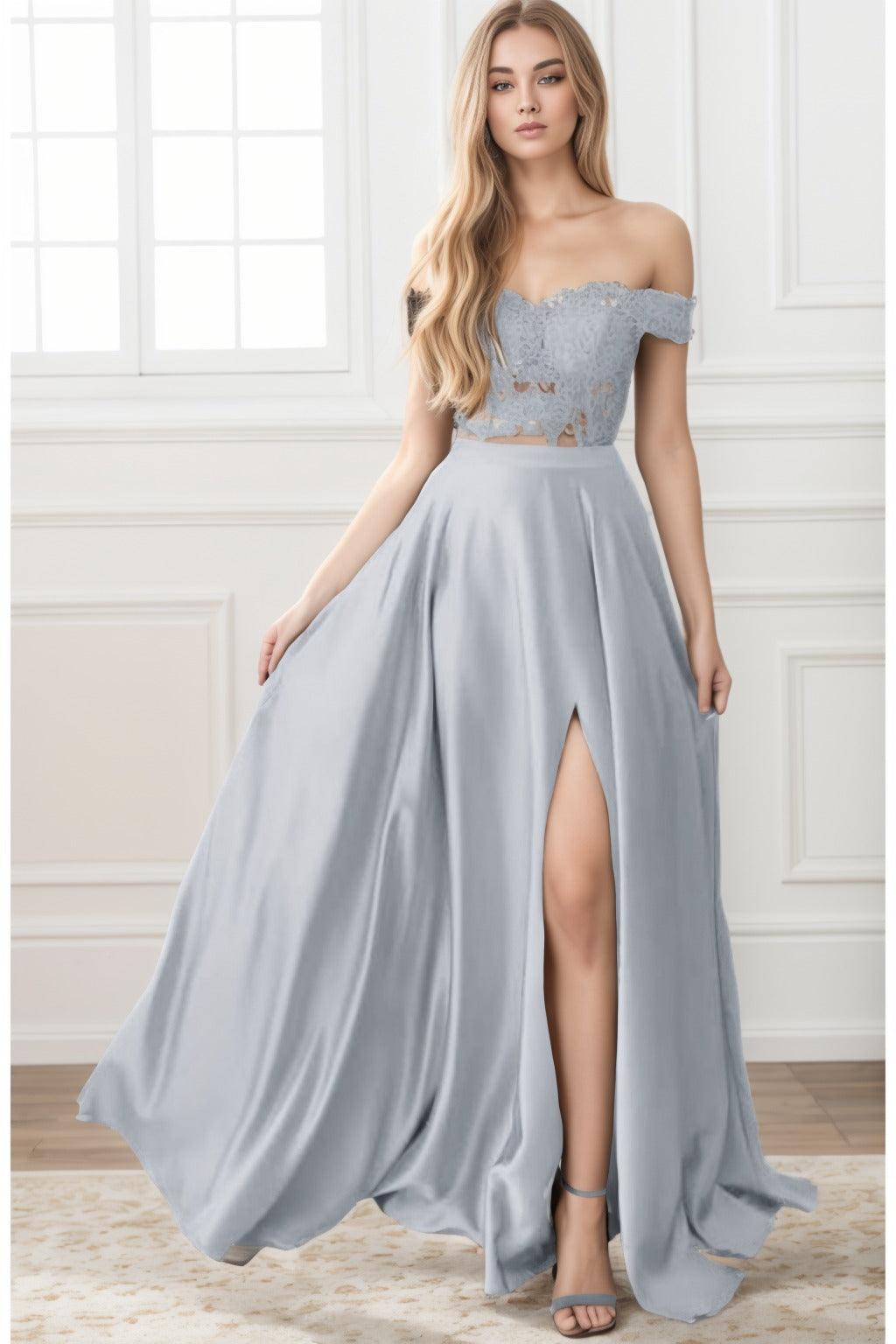 A-Line Sweep-Brush Train Elastic Satin Prom Dress CS0414 - COCOMELODY