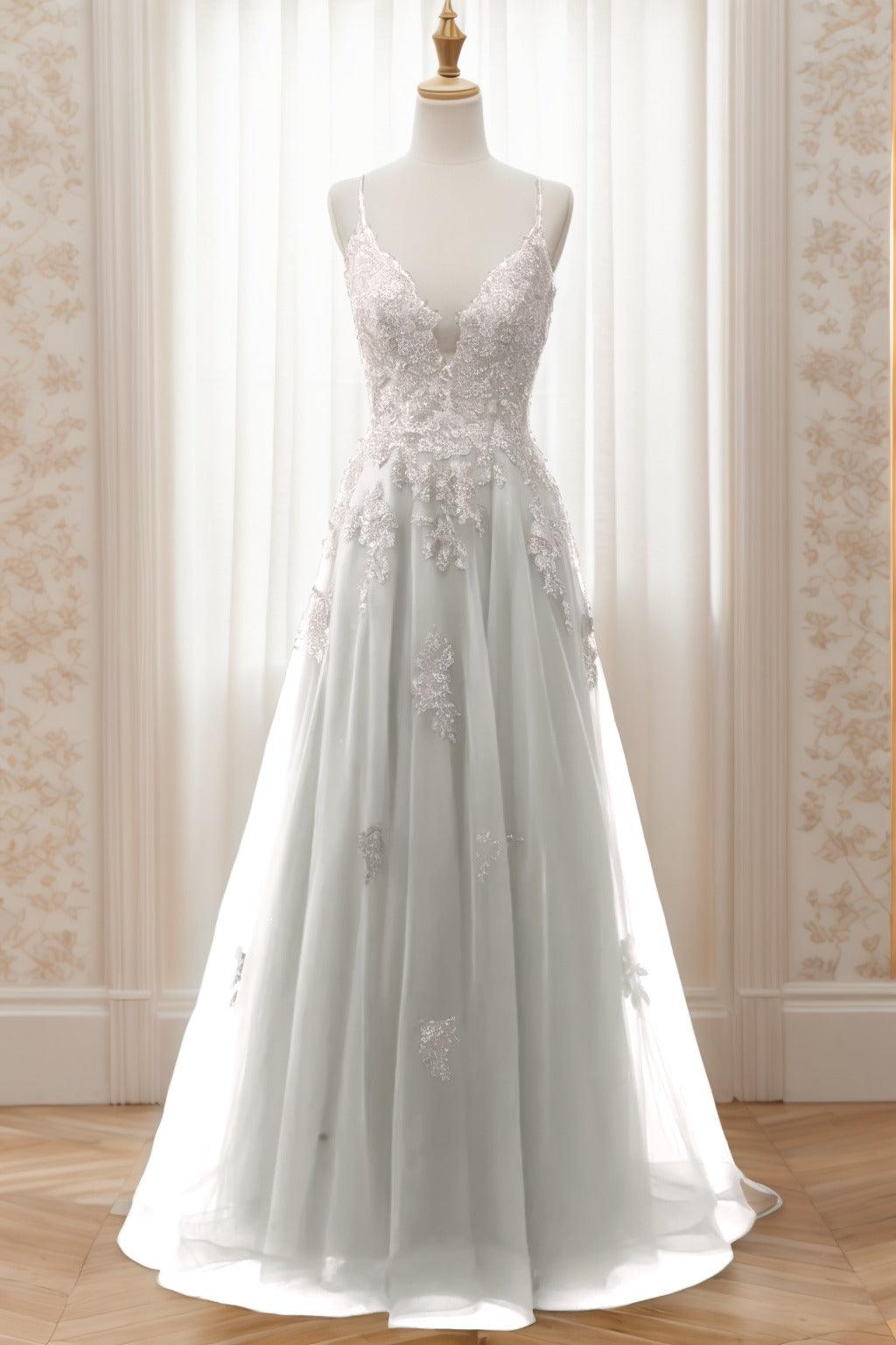 A-Line Sweep-Brush Train Tulle Prom Dress CS0463 - COCOMELODY