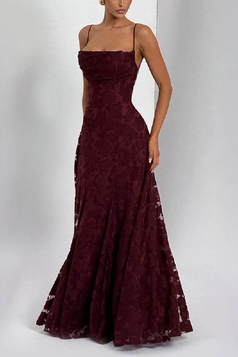 A-line Maxi Lace Formal Evening Dresses 976108418795 - COCOMELODY
