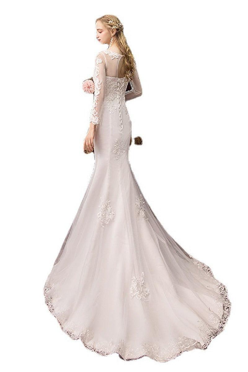 Trumpet-Mermaid Sweep-Brush Train Lace Tulle Wedding Dress 605503223960 - COCOMELODY