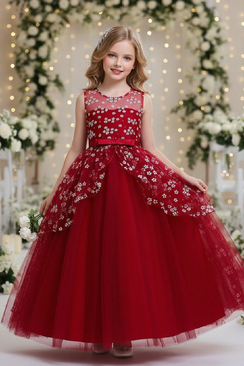 A-Line Illusion Neck Sleeveless Floor Length Tulle Flower Girl Dresses 1029774082419