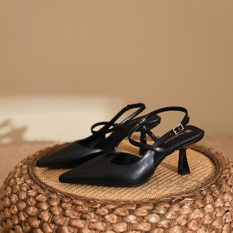 Elegant Pointed Toe Slingback Low Heel Adjustable Strap Shoes 785497139986