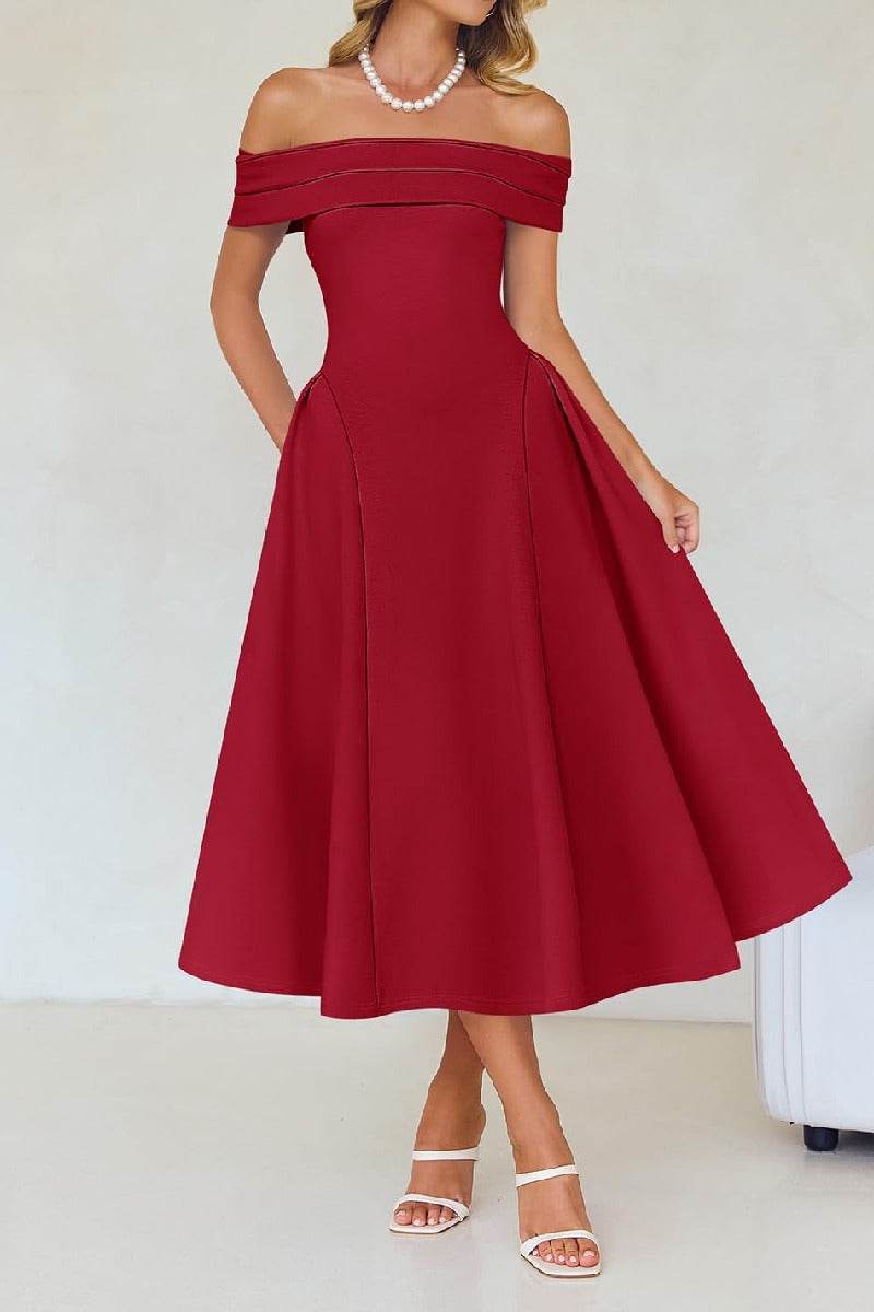 A-Line Midi Satin Formal Wedding Guest Dress Off the Shoulder Elegant Semi-Formal Dress COCOMELODY B0DS8NJRR3 A-Line Midi Satin Formal Wedding Guest Dress Off the Shoulder Elegant Semi-Formal Dress COCOMELODY B0DS8NJRR3