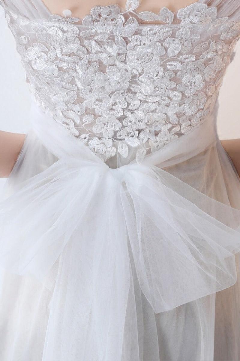 A-Line Sweep-Brush Train Lace Tulle Wedding Dress 623545078224 - COCOMELODY