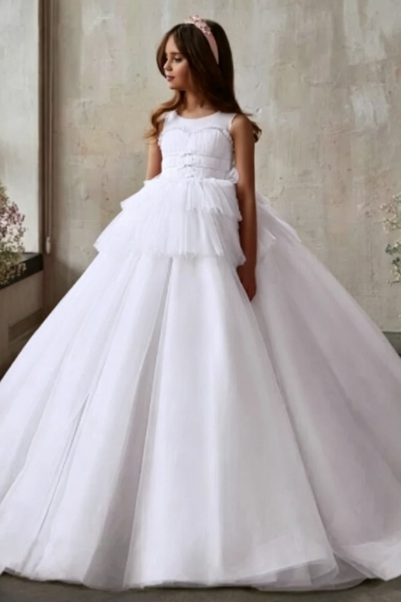 Spaghetti Strap Sweetheart Tiered Ruffle Tulle Flower Girl Dresses 693610462453