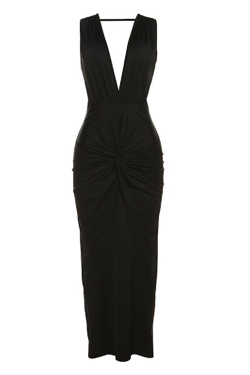 Stylish backless sexy V-neck long leg slit cocktail dress 700741797110 - COCOMELODY