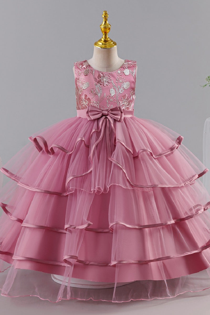A-Line Sleeveless Round Neck Tulle Floor Length Flower Girl Dresses 1049620485587