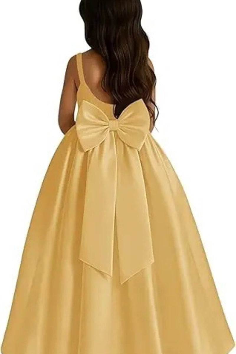 A-Line Scoop Neck Thin Strap Satin Gown Back Bow Flower Girl Dresses 1059110372999