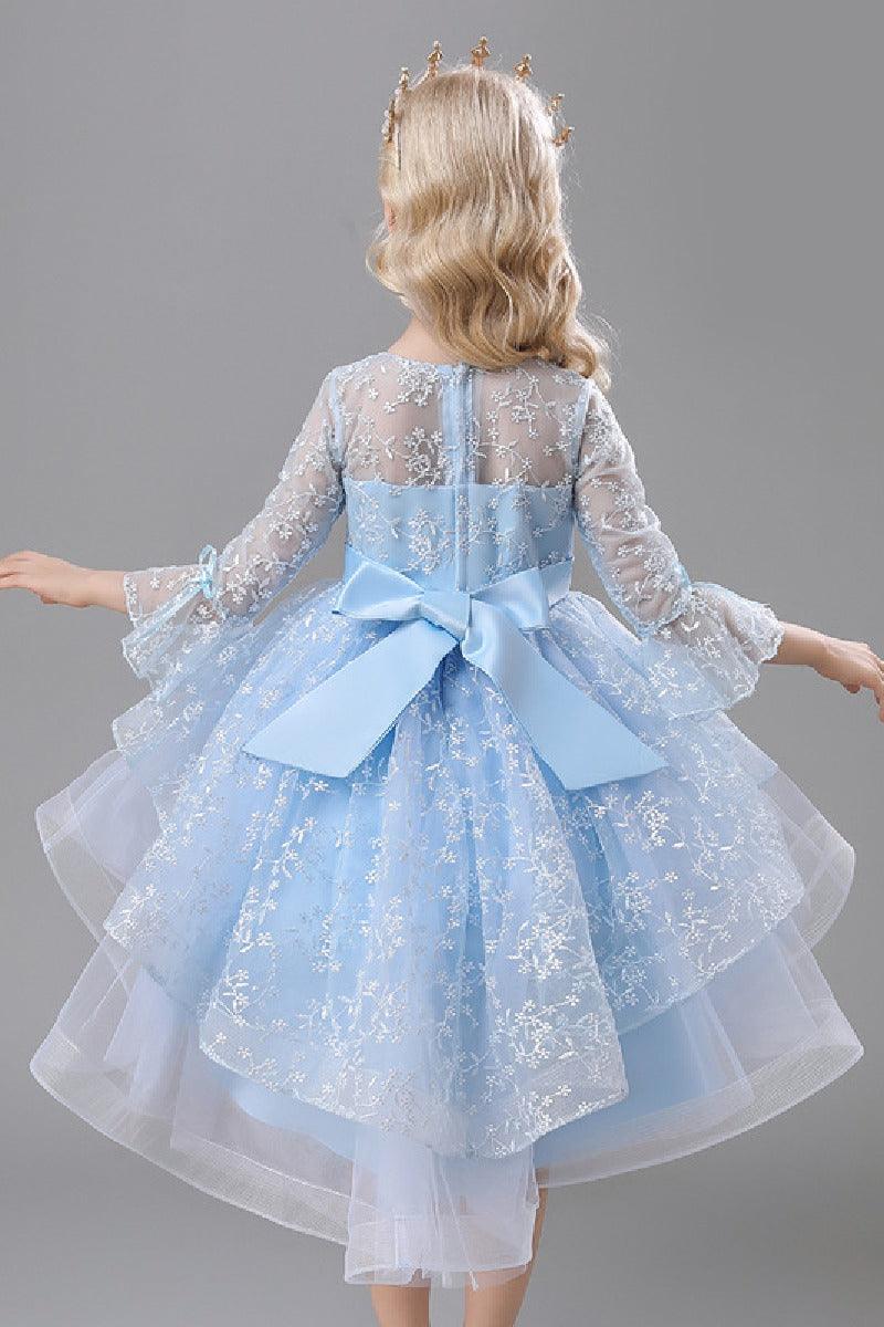 A-Line Scoop Neck Long Sleeve High-Low Tulle Flower Girl Dresses 732392319918 - COCOMELODY