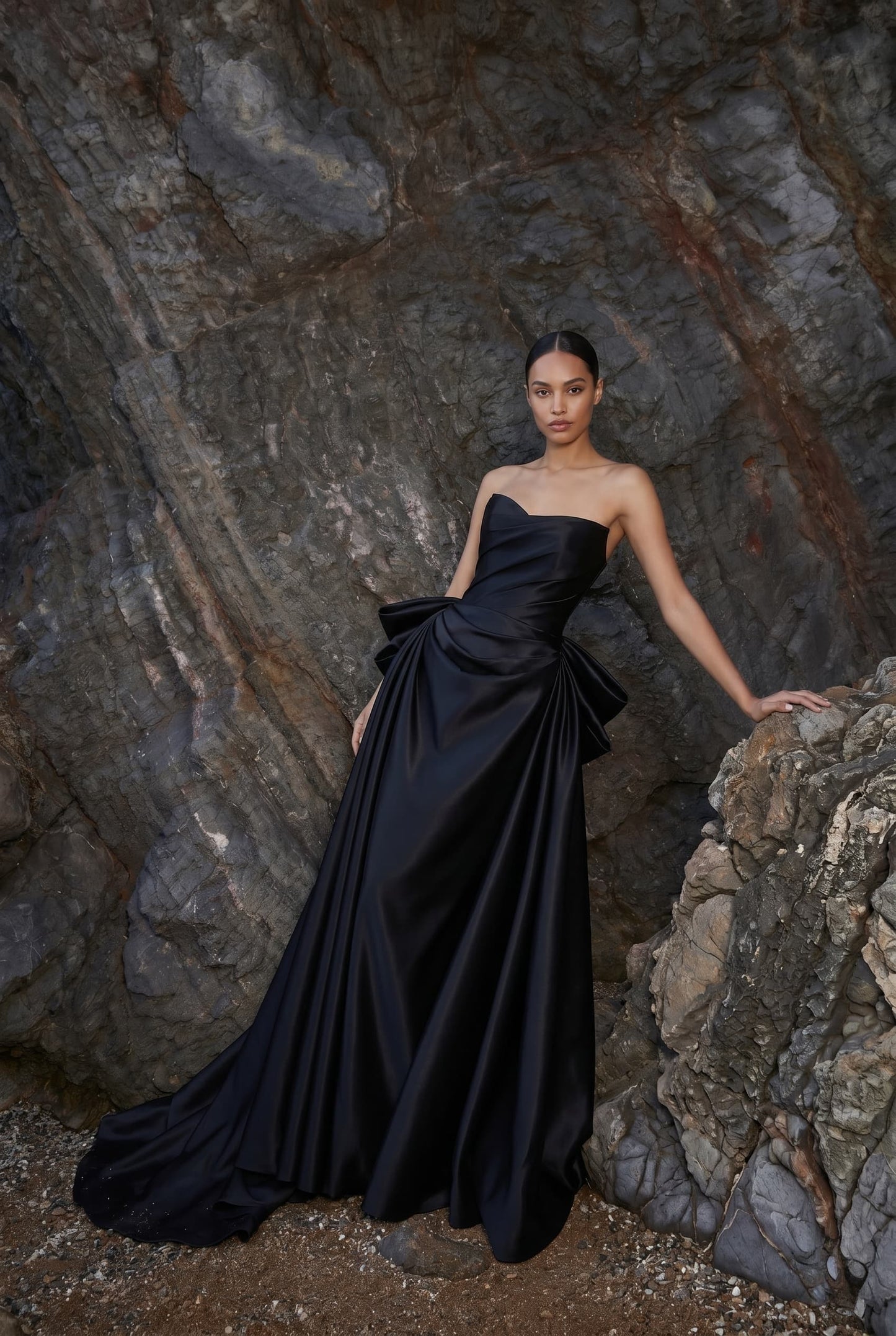 A-Line Sweep-Brush Train Satin Wedding Dress 814546469493