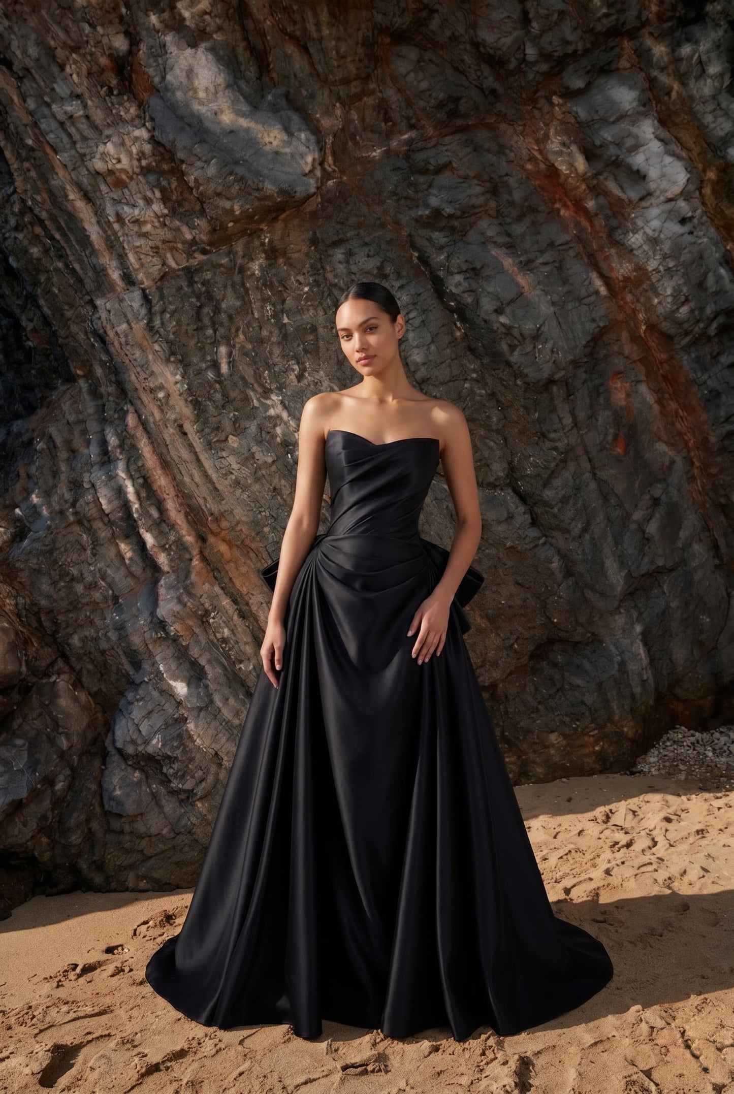 A-Line Sweep-Brush Train Satin Wedding Dress 814546469493