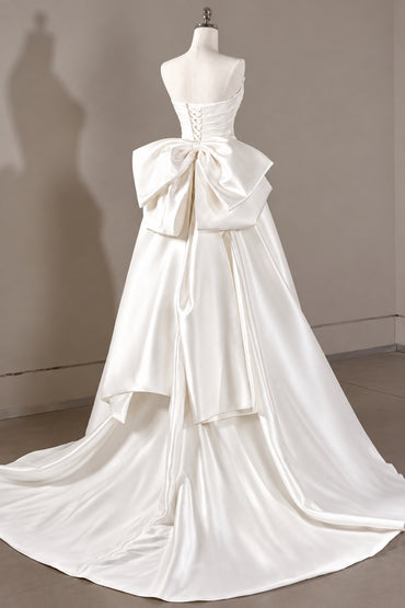 A-Line Sweep-Brush Train Mikado Wedding Dress 814546469493 - 15 Days / Ivory / US0-UK2-EUR30 - COCOMELODY