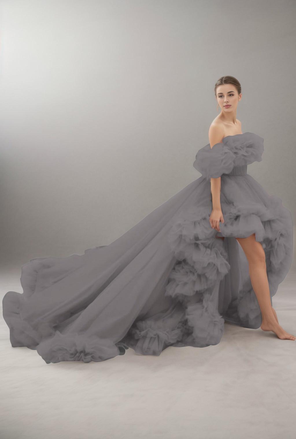 A-Line Court Train Tulle Prom Dress CS0406 - COCOMELODY