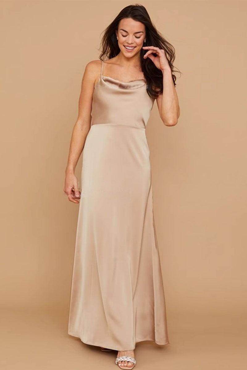 A-Line Maxi Elastic Silk like Satin Bridesmaid Dress 838006505231, 7 Days / Champagne-Cowl / US12