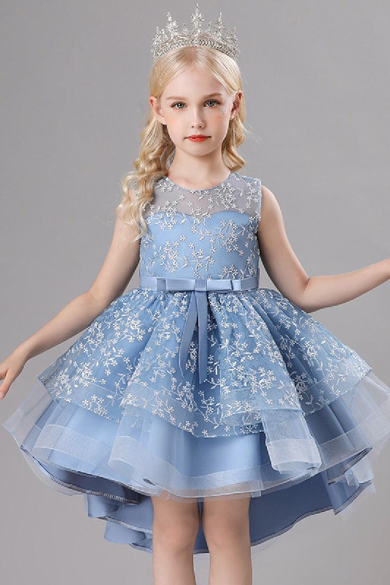 A-Line Scoop Neck Sleeveless High-Low Tulle Flower Girl Dresses 689179187830 - COCOMELODY
