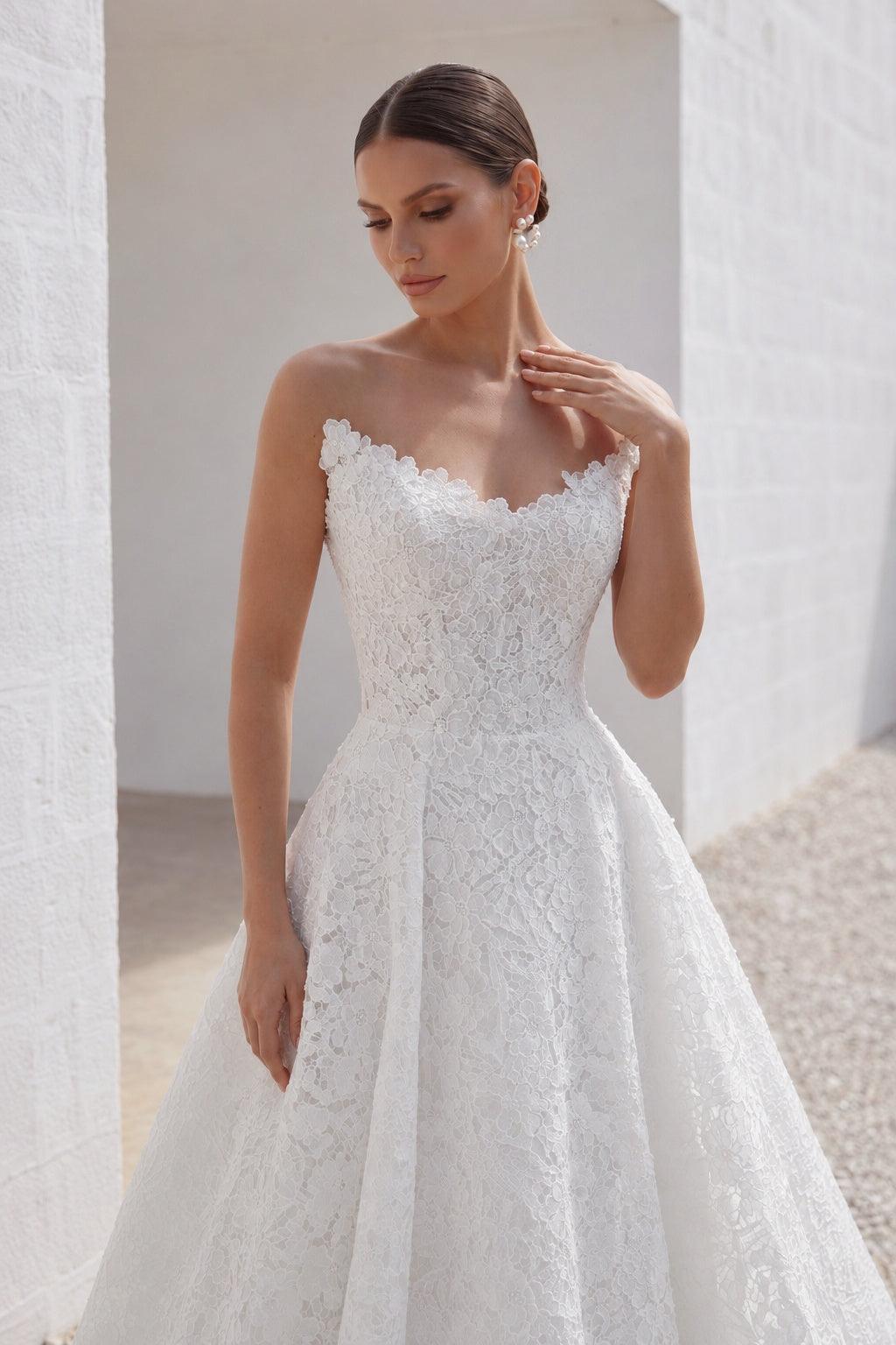 A-Line Sweep-Brush Train Lace Wedding Dress 828423890551 - 7 Days / Ivory / US0-UK2-EUR30 - COCOMELODY