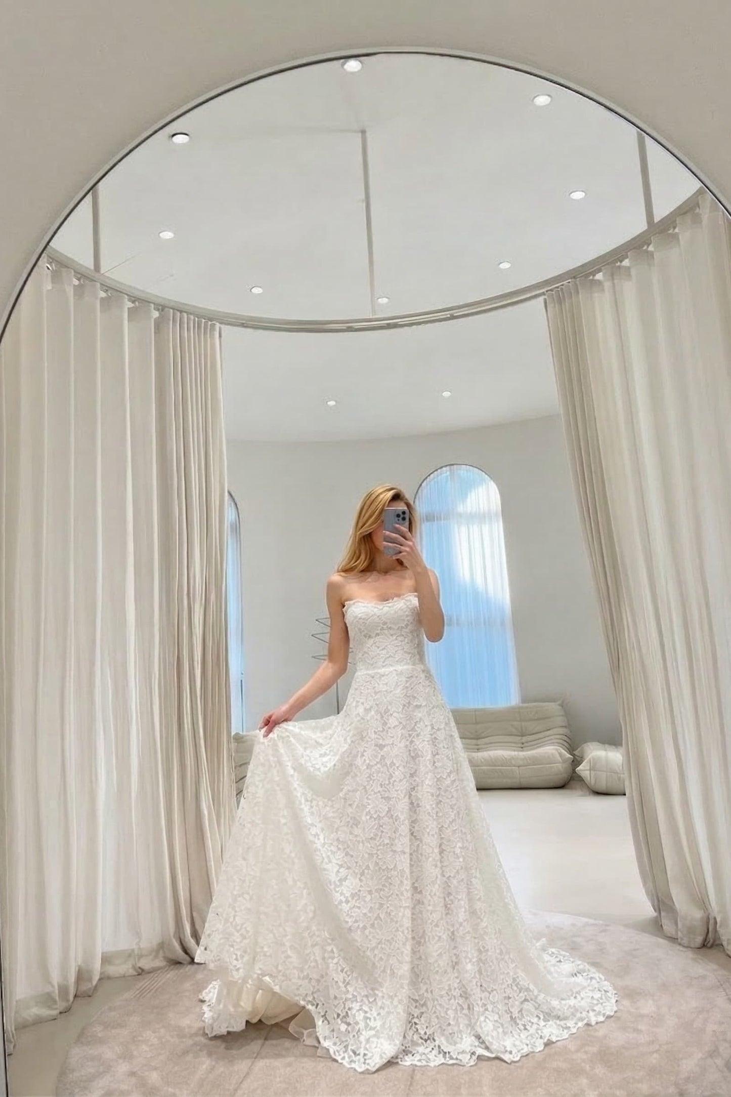 A-Line Sweep-Brush Train Lace Wedding Dress 828423890551
