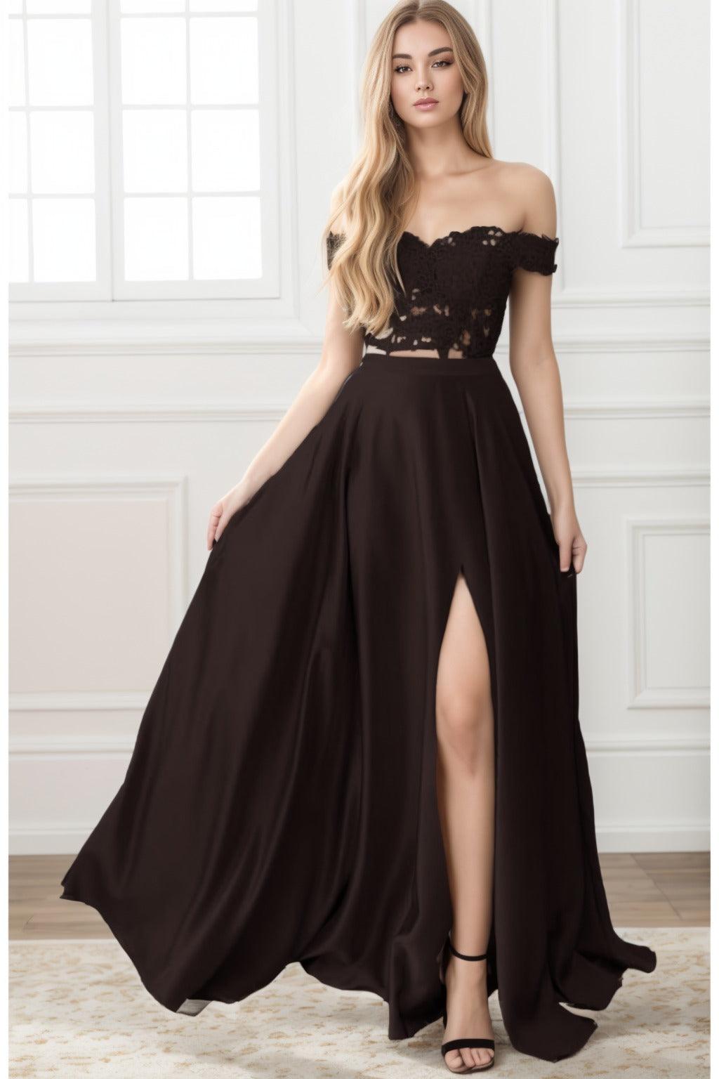 A-Line Sweep-Brush Train Elastic Satin Prom Dress CS0414 - COCOMELODY