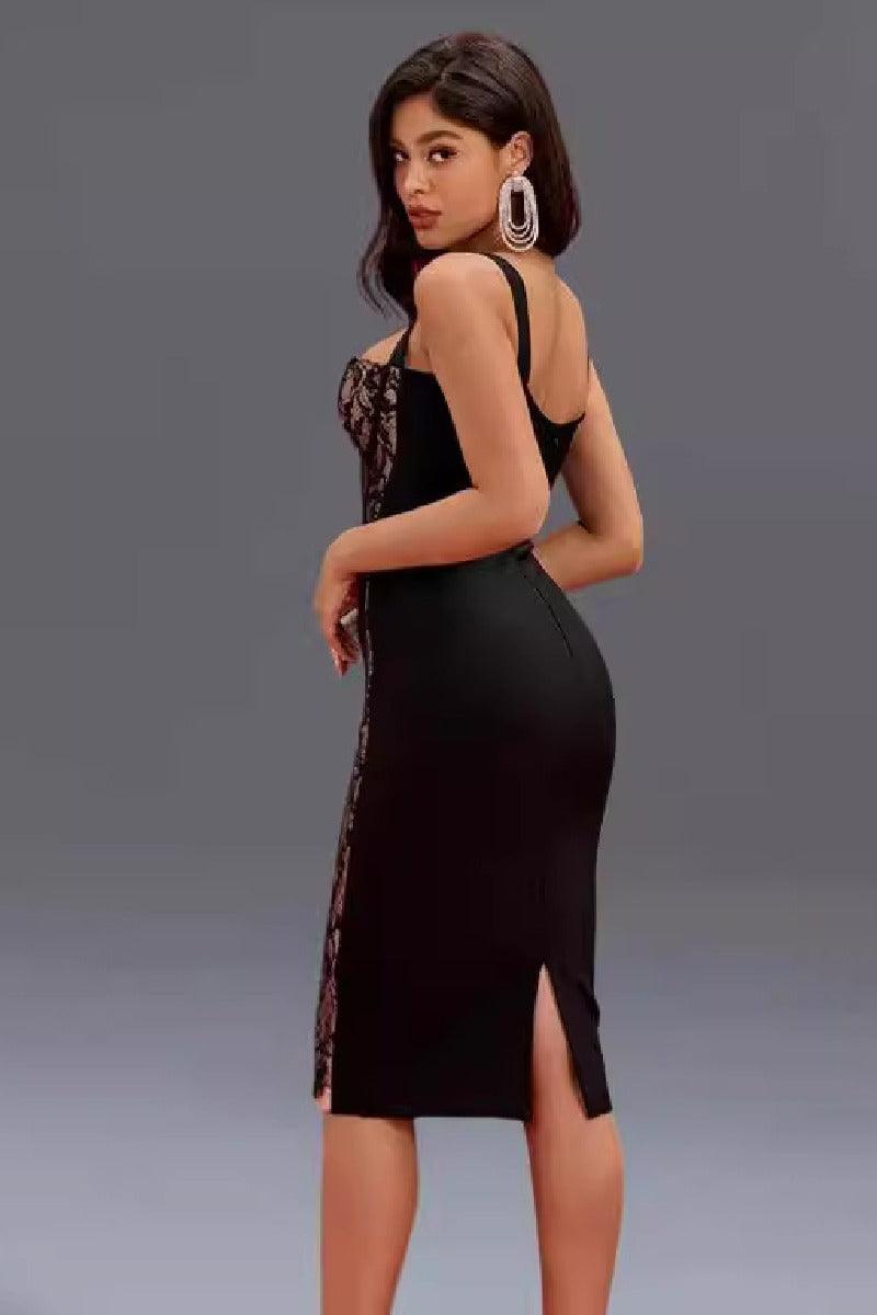 Lace strap bandage dress low cut sexy tight wrap hip cocktail skirt 793900238825 - COCOMELODY