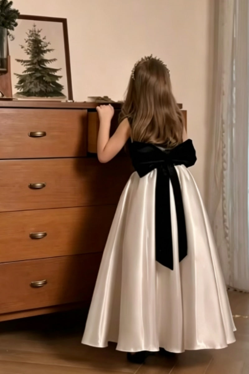 A-Line Satin Contrast Bodice with Bow Flower Girl Dresses 1009958013678