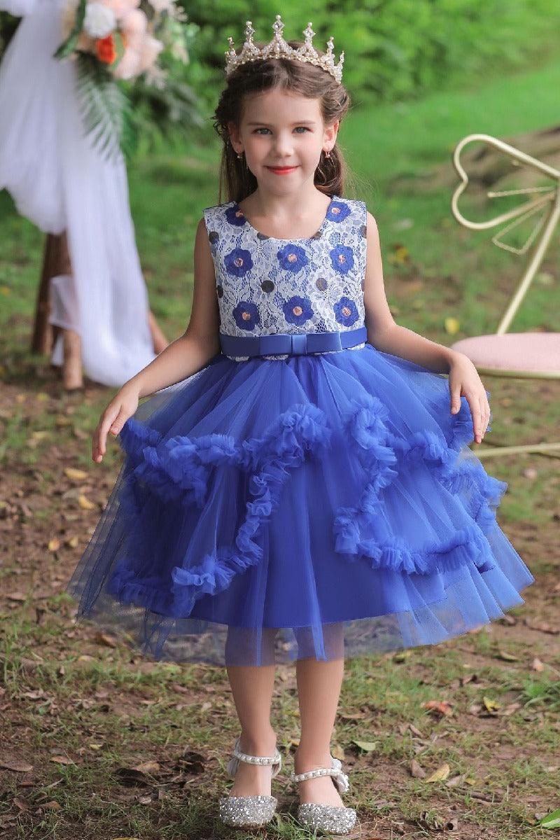 A-Line Scoop Neck Printed lace/Tulle Flower Girl Dresses With Cascading Ruffles 677572994905 - COCOMELODY