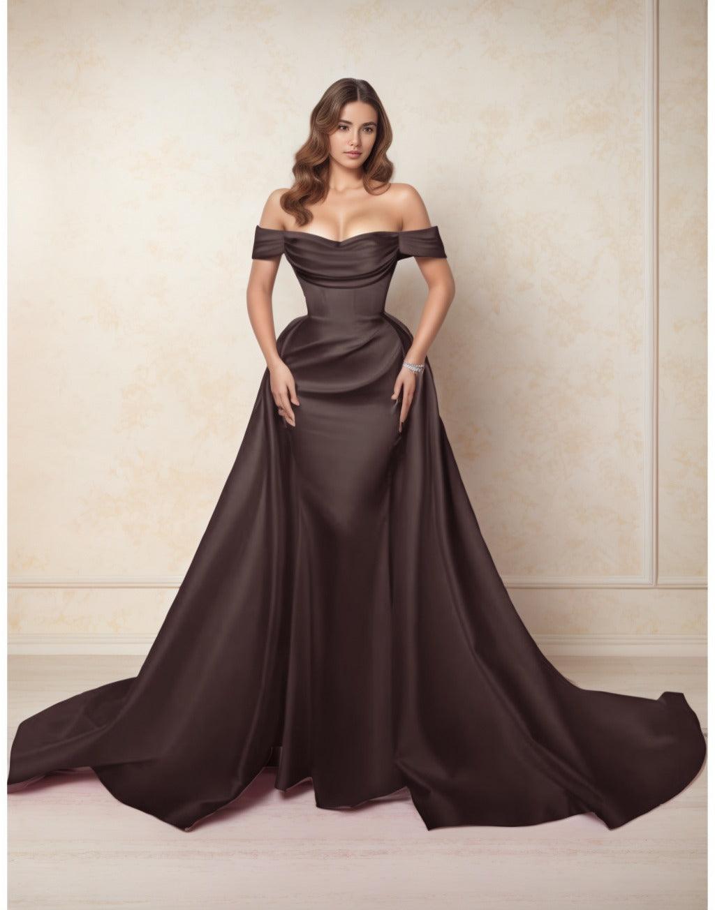 A-Line Chapel Train Satin Prom Dress CS0416 - COCOMELODY