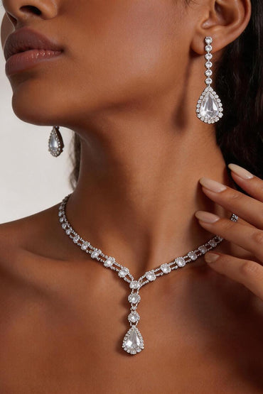 Luxury Teardrop Tassel Necklace Earrings Set for Women Jewelry Sets (Set of 2) 1056817075176 - 7 Days / V-Shaped - COCOMELODY