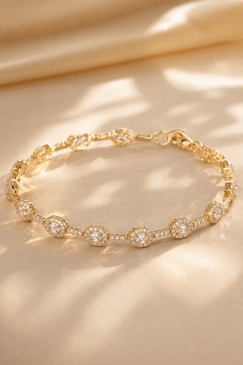 Vintage Luxury Egg Shape CZ Bracelet Plated Fully Paved Cubic Zirconia Link 844892302461