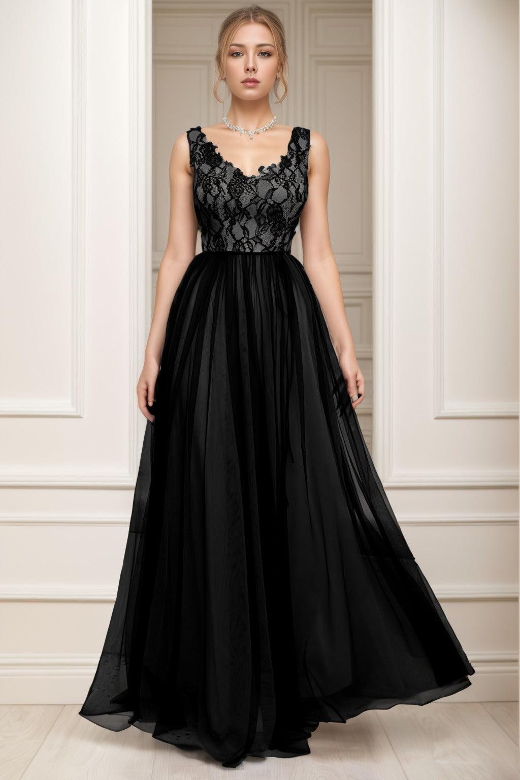 A-Line Sweep-Brush Train Tulle Prom Dress CS0466 - COCOMELODY