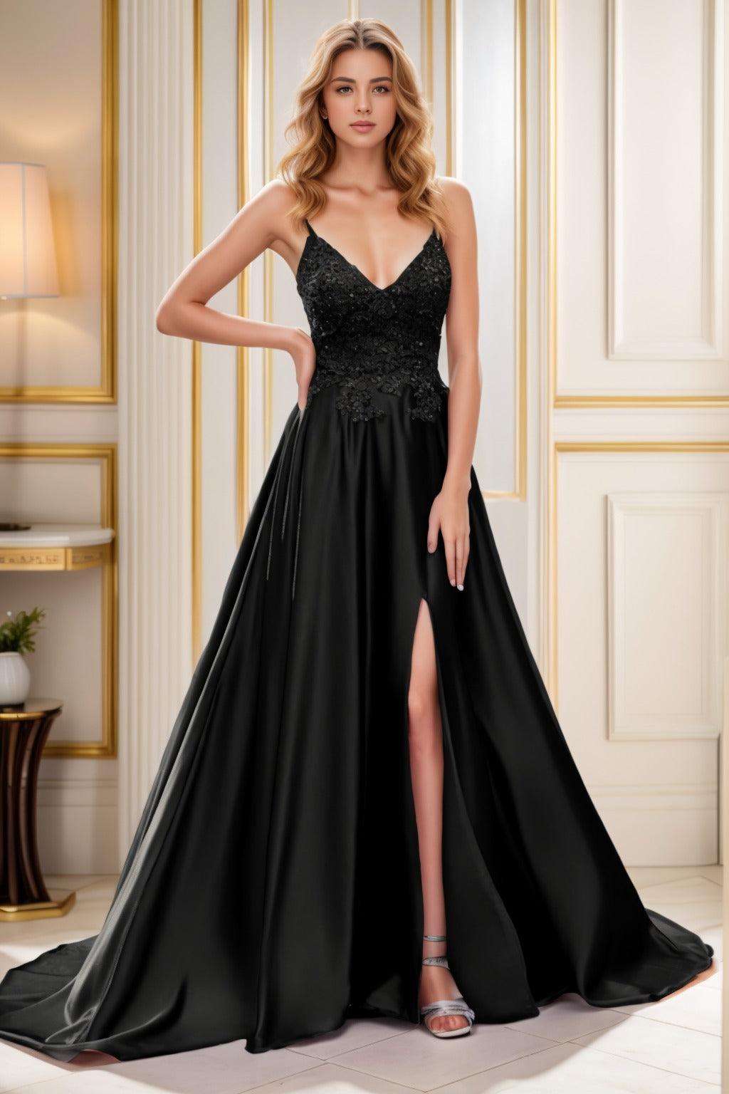 A-Line Court Train Satin Prom Dress CS0460 - COCOMELODY