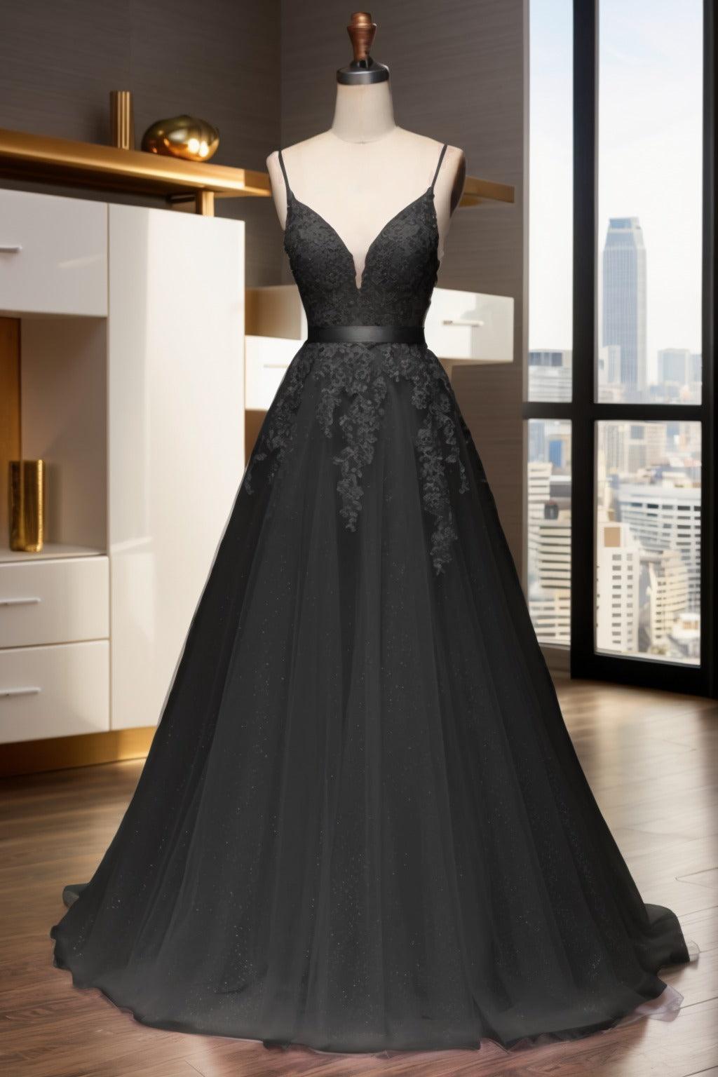 A-Line Sweep-Brush Train Tulle Prom Dress CS0464 - COCOMELODY