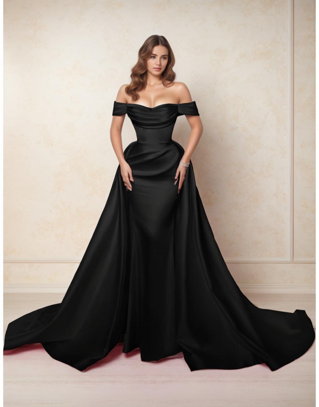 A-Line Chapel Train Satin Prom Dress CS0416 - COCOMELODY