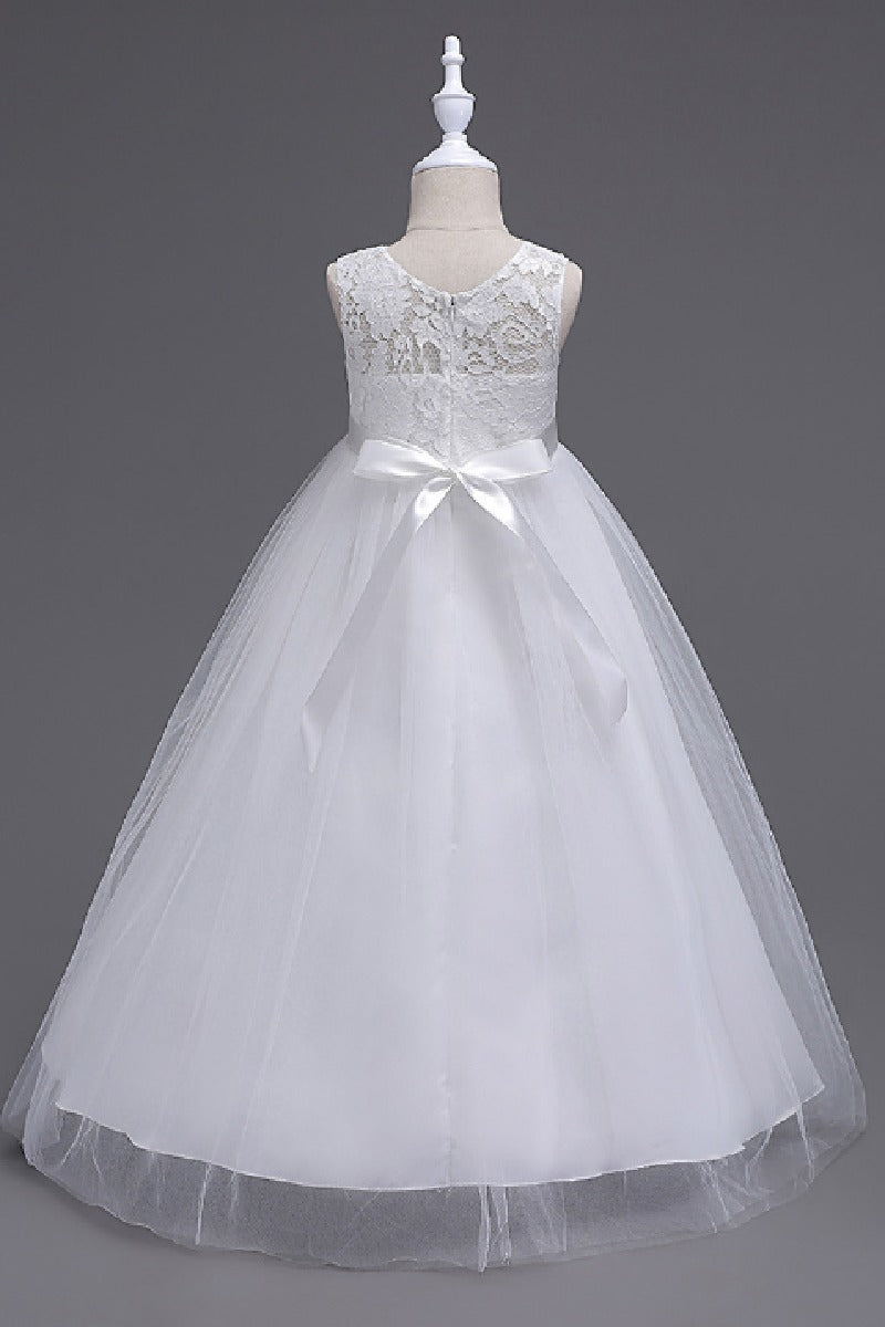 A-Line Round Neck Sleeveless Floral Lace Floor Length Tulle Flower Girl Dresses 1030687853202