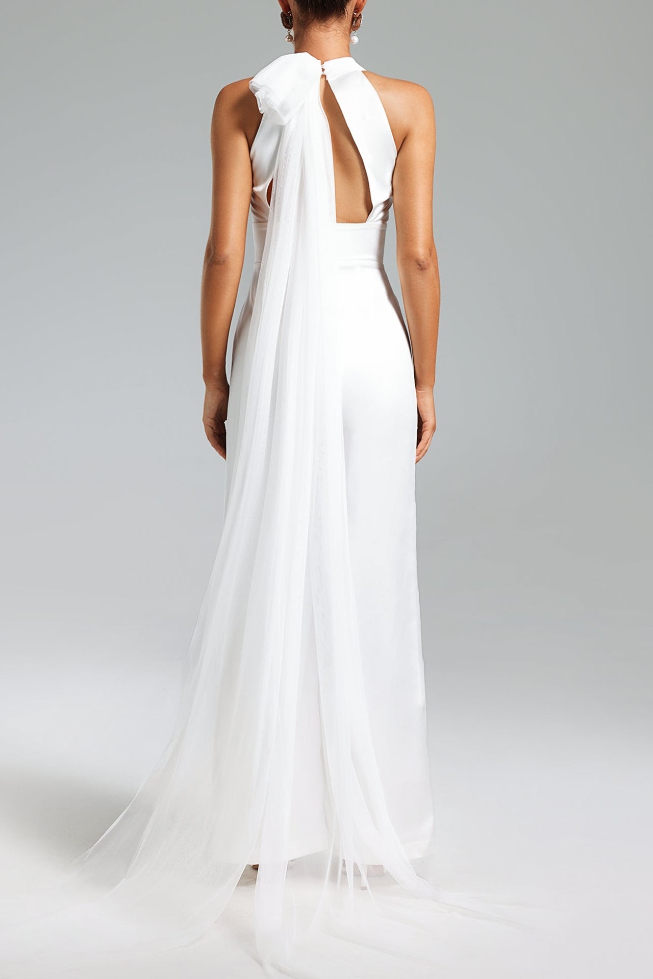 Halter Floor Length Chiffon Wedding Jumpsuit 857509518185