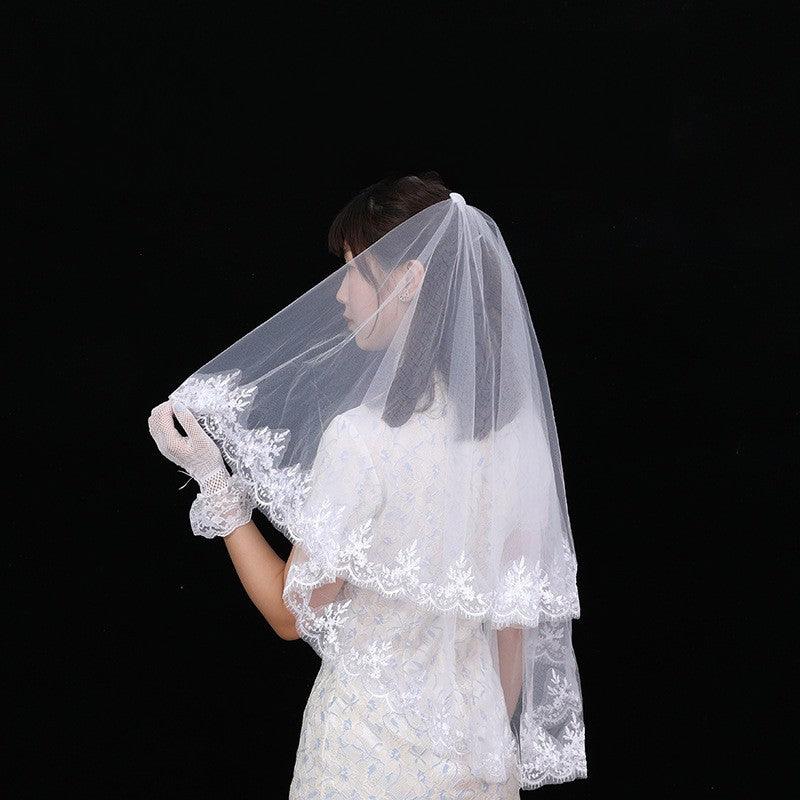 Short double comb Halloween black headdress lace veil 652118383139 - COCOMELODY