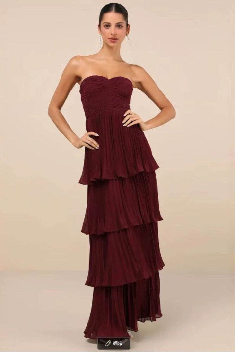 A-line Maxi Pleated Satin Formal Evening Dresses 847845179738 - COCOMELODY