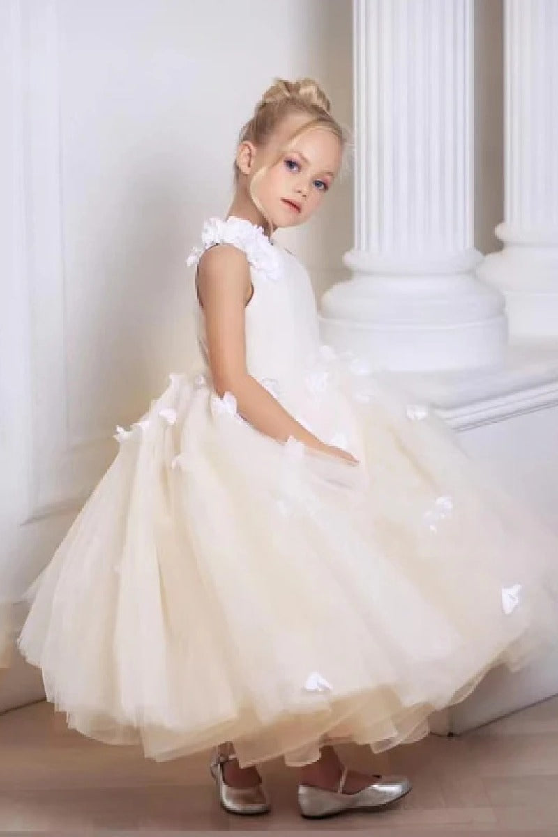 Ball Gown Sleeveless Knee Length Tulle Flower Girl Dresses 672958649240